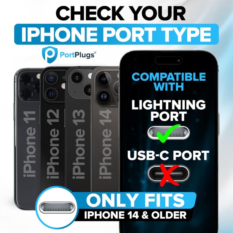 PortPlugs Dust Plugs Compatible with iPhone 11, XS, XR, X, 8, 7 - Curved Bezel Lightning Port Covers for Dust, Dirt, Lint - Include Cleaning Brush | Black (10-Pack) - Image 3